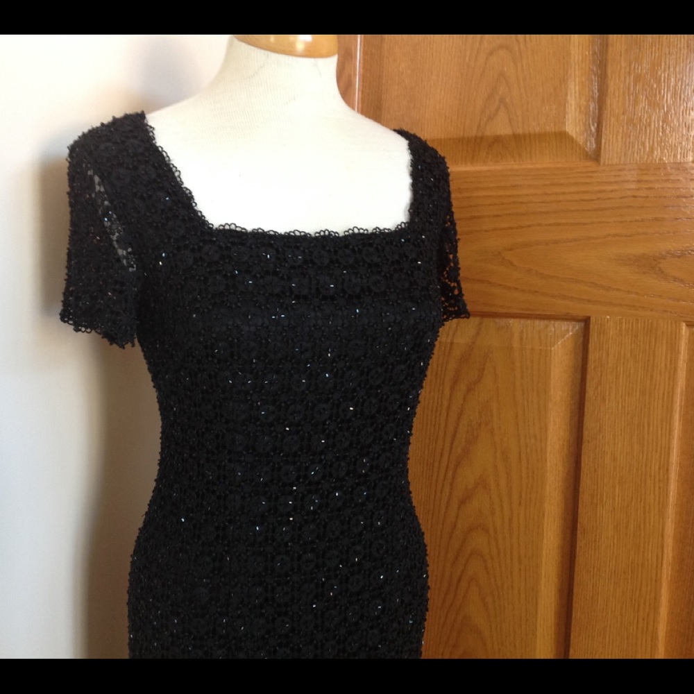 Lace square neck beaded party cocktail dress